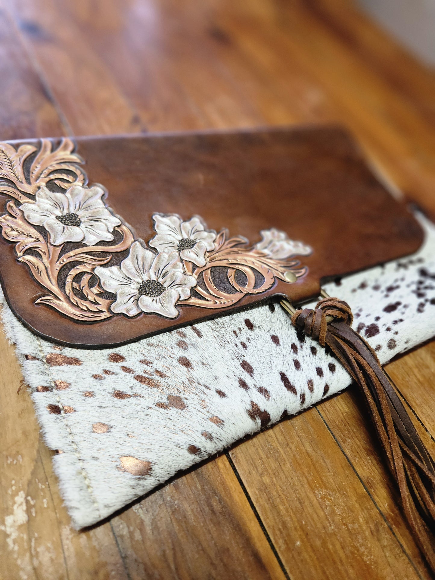 Large Floral Tooled Clutch
