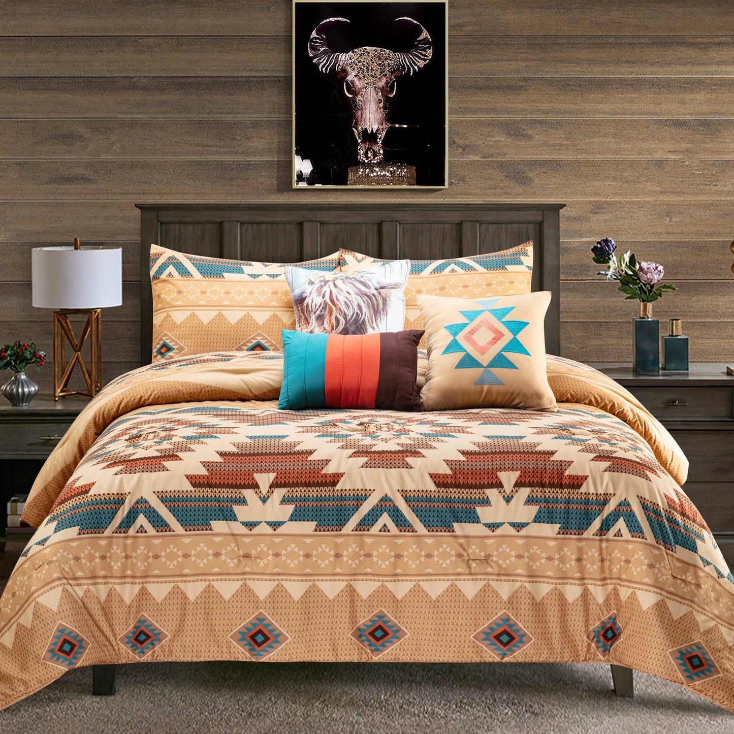 Tan and Turquoise 6pc comforter set